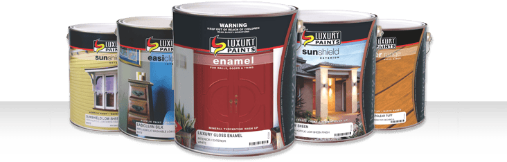 Luxury Paints product range — Sunshield, Easiclean, Enamel and Timber coatings