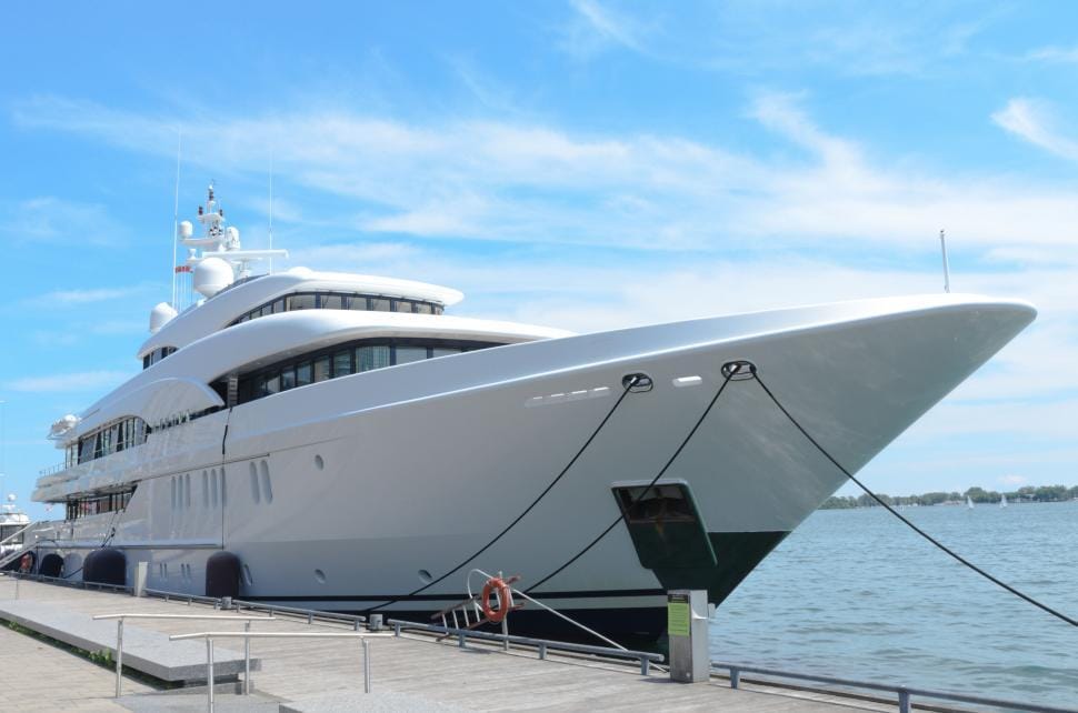 Luxury yacht with pristine white hull — marine paint supplies at Paint Place Centenary